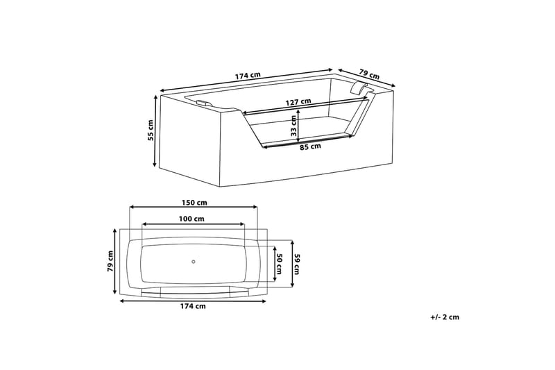Samana Boblebad 174 cm - Hvit - Hus & oppussing - Kjøkken & bad - Baderom - Badekar - Boblebad og massasjebadekar