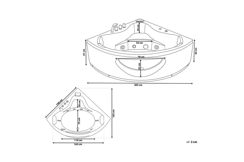 Titaguas Boblebad LED-belysning 146 cm - Hvit - Hus & oppussing - Kjøkken & bad - Baderom - Badekar