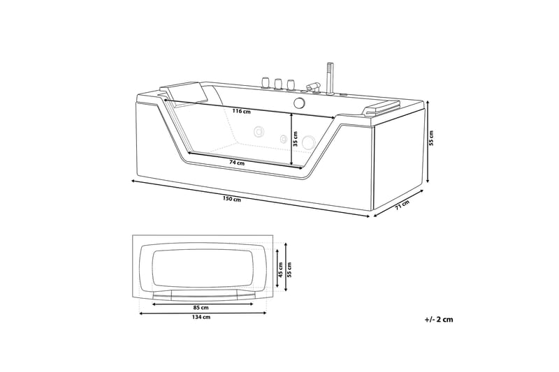 Wondah Boblebad LED-belysning 150 cm - Svart - Hus & oppussing - Kjøkken & bad - Baderom - Badekar