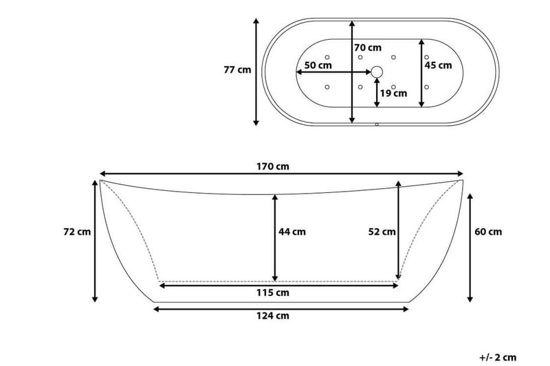 Antigua Badekar 170 cm - Hvit - Hus & oppussing - Kjøkken & bad - Baderom - Badekar - Frittstående badekar