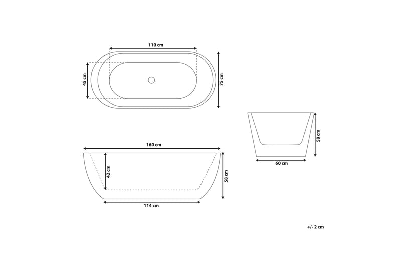 Badekar frittstående 160 cm Hvit NEVIS - Hvit - Hus & oppussing - Kjøkken & bad - Baderom - Badekar