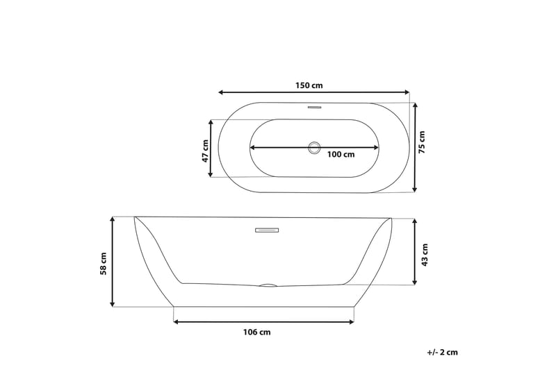 Badkar frittstående 150 cm hvit CARRERA - Hvit - Hus & oppussing - Kjøkken & bad - Baderom - Badekar
