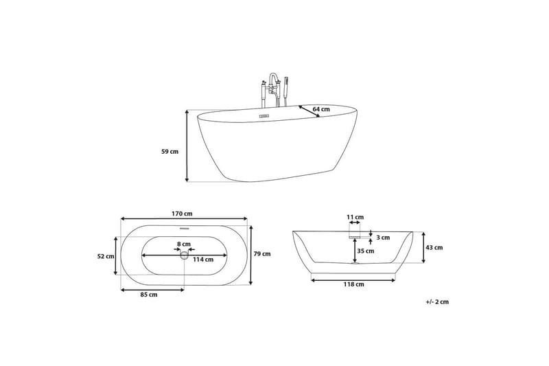 Carrera Badekar 170 cm - Hvit - Hus & oppussing - Kjøkken & bad - Baderom - Badekar