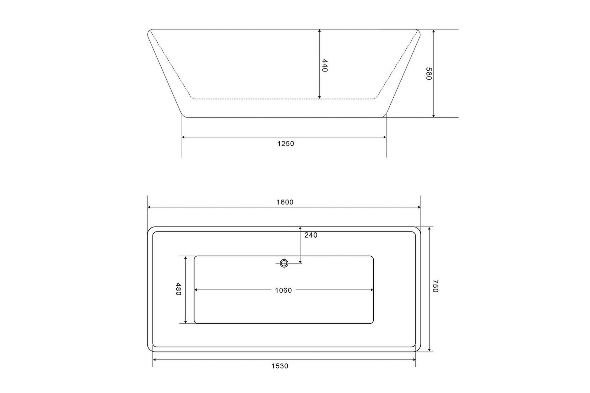 Ideal Frittstående Badekar 160 cm - Hvit - Hus & oppussing - Kjøkken & bad - Baderom - Badekar