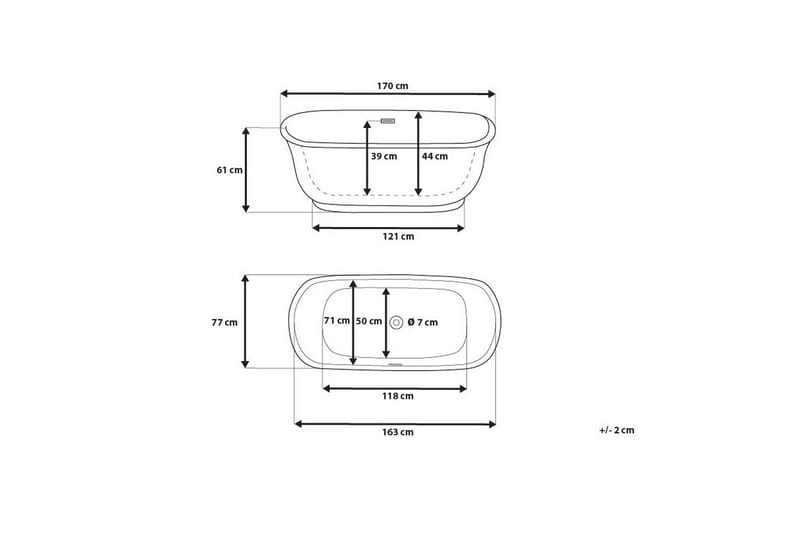 Tesoro Badekar 170 cm - Hvit - Hus & oppussing - Kjøkken & bad - Baderom - Badekar - Frittstående badekar