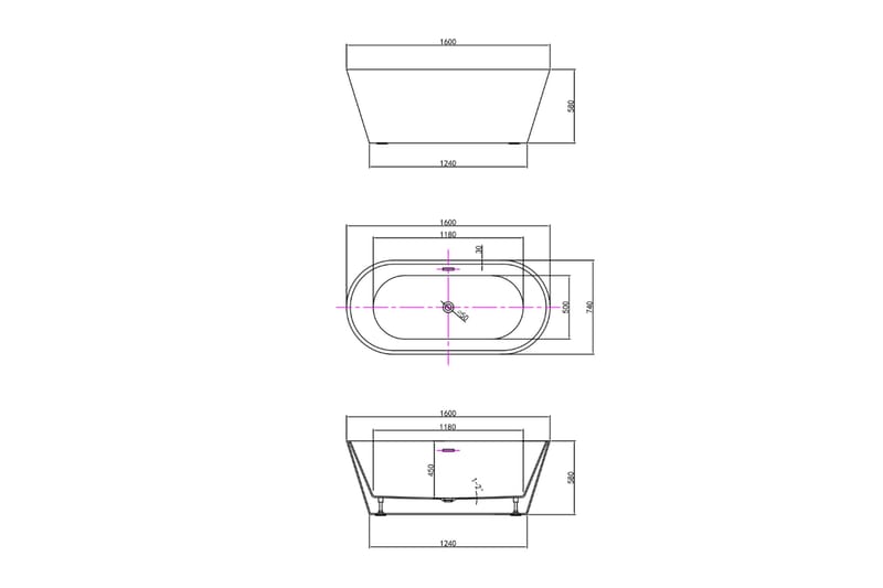 Medea Frittstående badekar 160 cm - Hus & oppussing - Kjøkken & bad - Baderom - Badekar