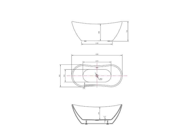 Metis Frittstående badekar 180 cm - Hus & oppussing - Kjøkken & bad - Baderom - Badekar