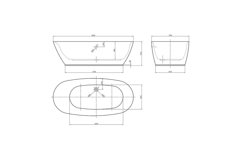 Ideal Oval Sittebenk 160 cm - Hvit - Hus & oppussing - Kjøkken & bad - Baderom - Badekar