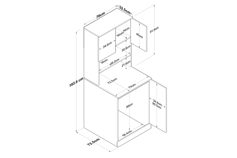 Akashya Baderomsskap 70x183,6 cm Hvit/Brun - Hanah Home - Hus & oppussing - Kjøkken & bad - Baderom - Baderomsmøbler & baderomsinnredning - Baderomsskap