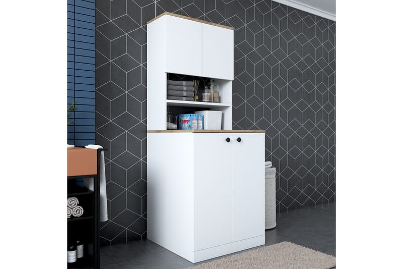 Akashya Baderomsskap 70x183,6 cm Hvit/Brun - Hanah Home - Hus & oppussing - Kjøkken & bad - Baderom - Baderomsmøbler & baderomsinnredning - Baderomsskap