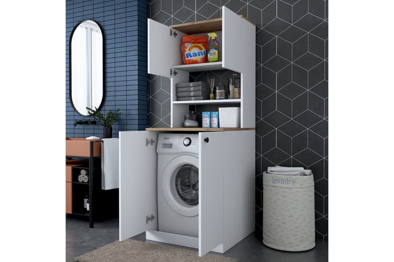 Akashya Baderomsskap 70x183,6 cm Hvit/Brun - Hanah Home - Hus & oppussing - Kjøkken & bad - Baderom - Baderomsmøbler & baderomsinnredning - Baderomsskap