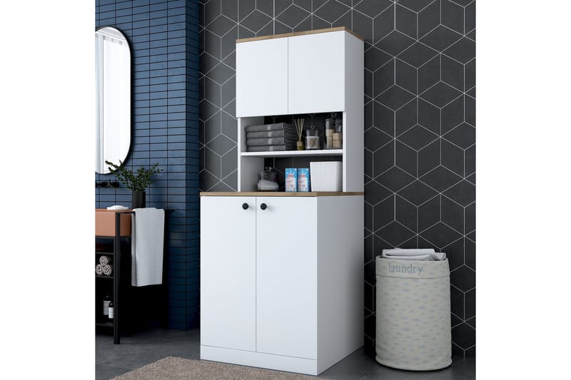 Akashya Baderomsskap 70x183,6 cm Hvit/Brun - Hanah Home - Hus & oppussing - Kjøkken & bad - Baderom - Baderomsmøbler & baderomsinnredning - Baderomsskap