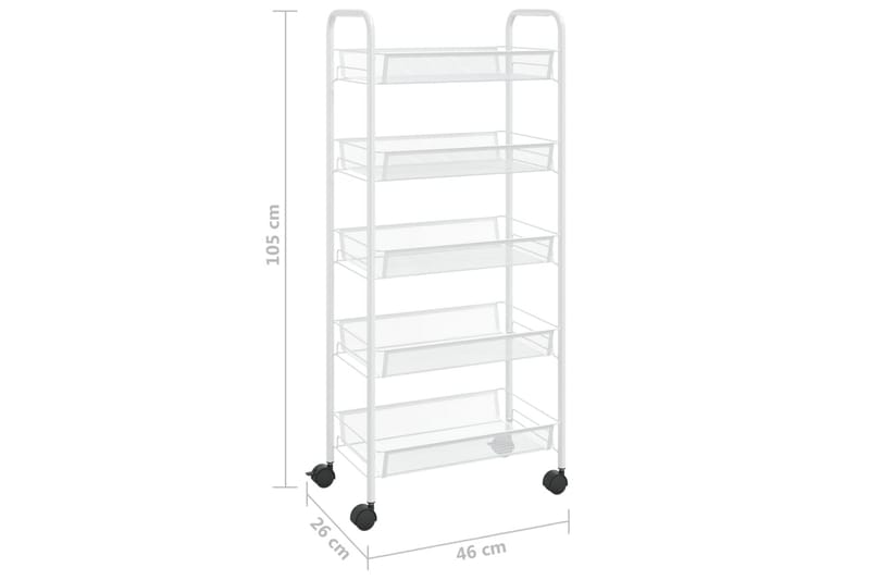 5-etasjers kjøkkenvogn hvit 46x26x105 cm jern - Hvit - Rullevogn baderom