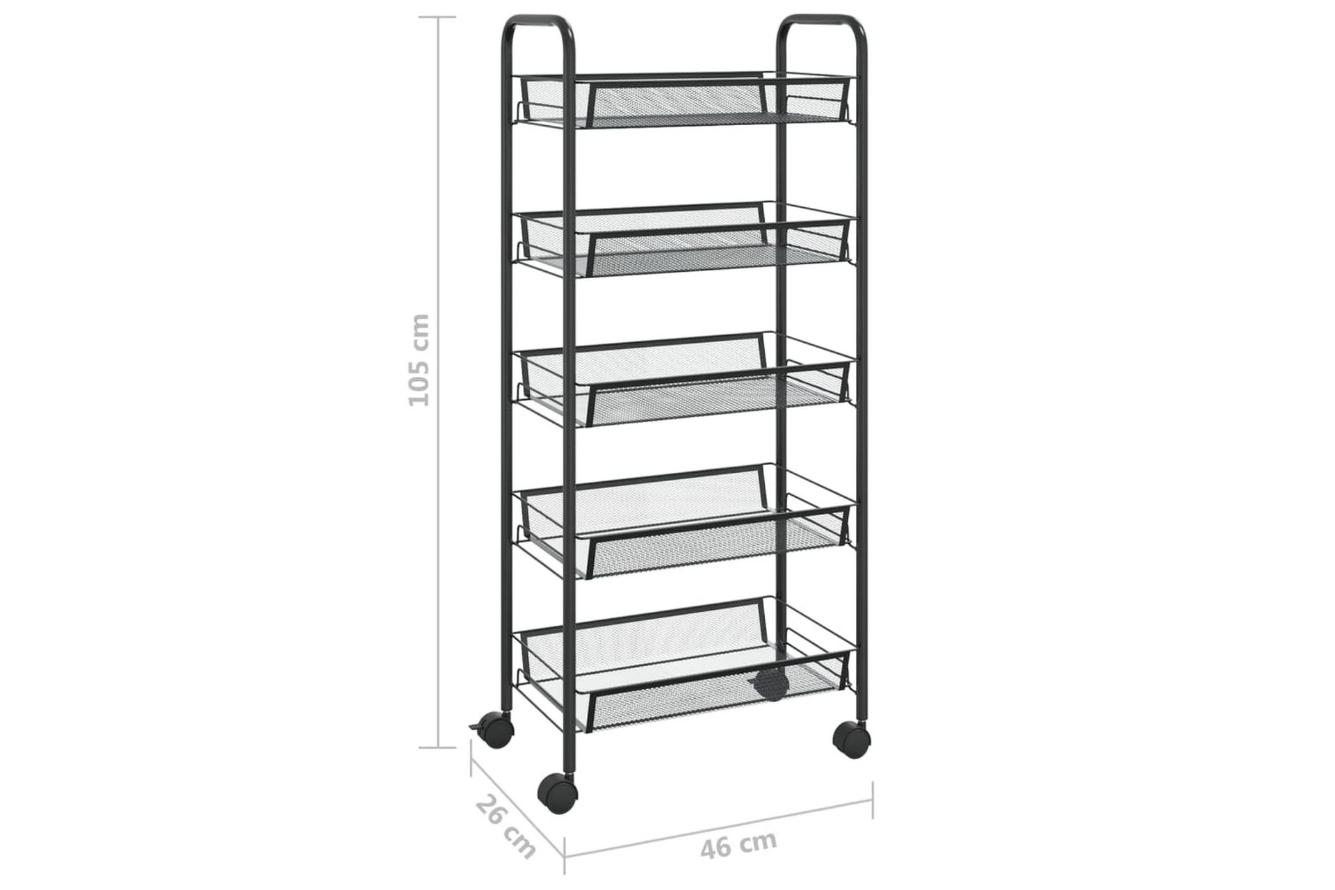 5-etasjers kjøkkenvogn svart 46x26x105 cm jern - Svart - Hus & oppussing - Kjøkken & bad - Baderom - Baderomsmøbler & baderomsinnredning - Rullevogn baderom