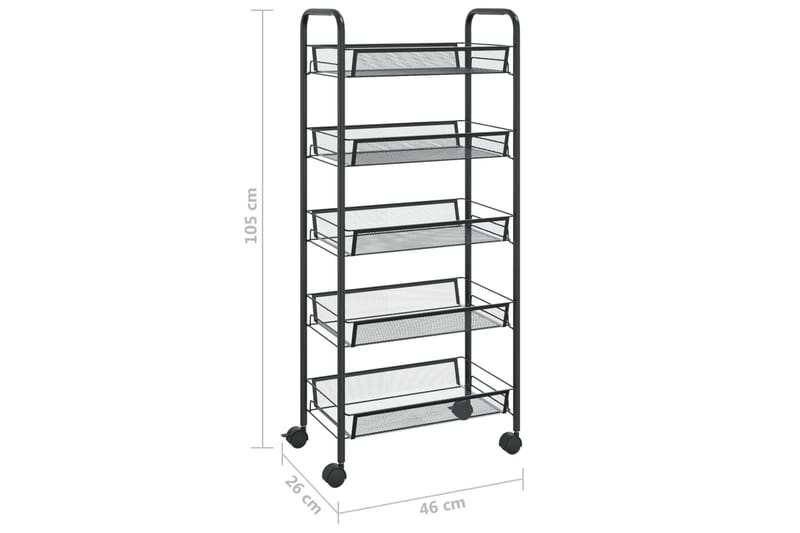 5-etasjers kjøkkenvogn svart 46x26x105 cm jern - Svart - Hus & oppussing - Kjøkken & bad - Baderom - Baderomsmøbler & baderomsinnredning - Rullevogn baderom