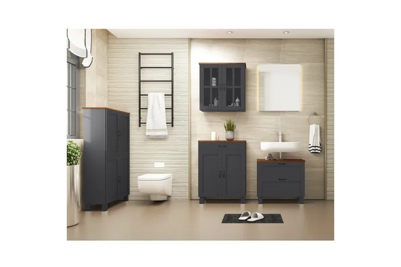 Alby Høyskap til Bad 130x75x30 cm - Grå - Hus & oppussing - Kjøkken & bad - Baderom - Baderomsmøbler & baderomsinnredning - Baderomsskap