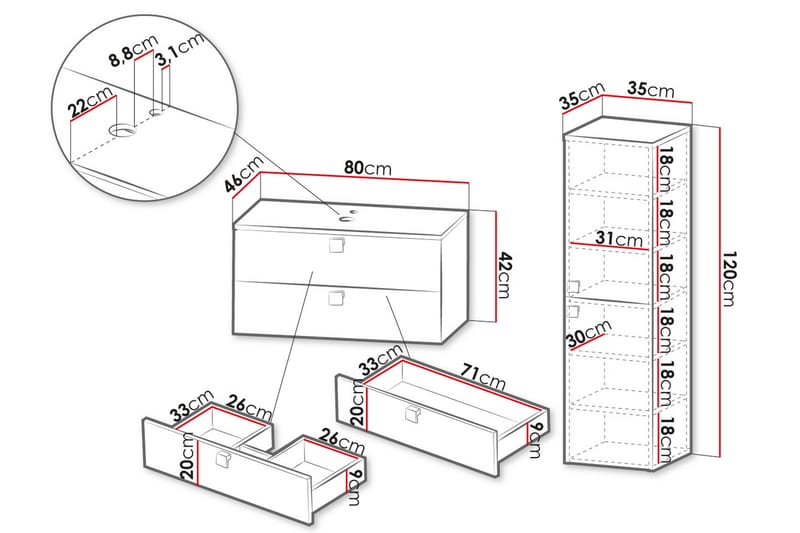 Alima Møbelsett til Bad - Hus & oppussing - Kjøkken & bad - Baderom - Baderomsmøbler & baderomsinnredning - Komplette møbelpakker