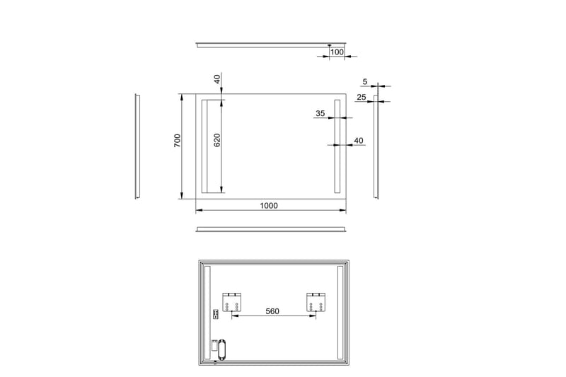Allejaure Baderomsspeil 70 cm LED-Lys - Hus & oppussing - Kjøkken & bad - Baderom - Baderomsmøbler & baderomsinnredning - Baderomsspeil
