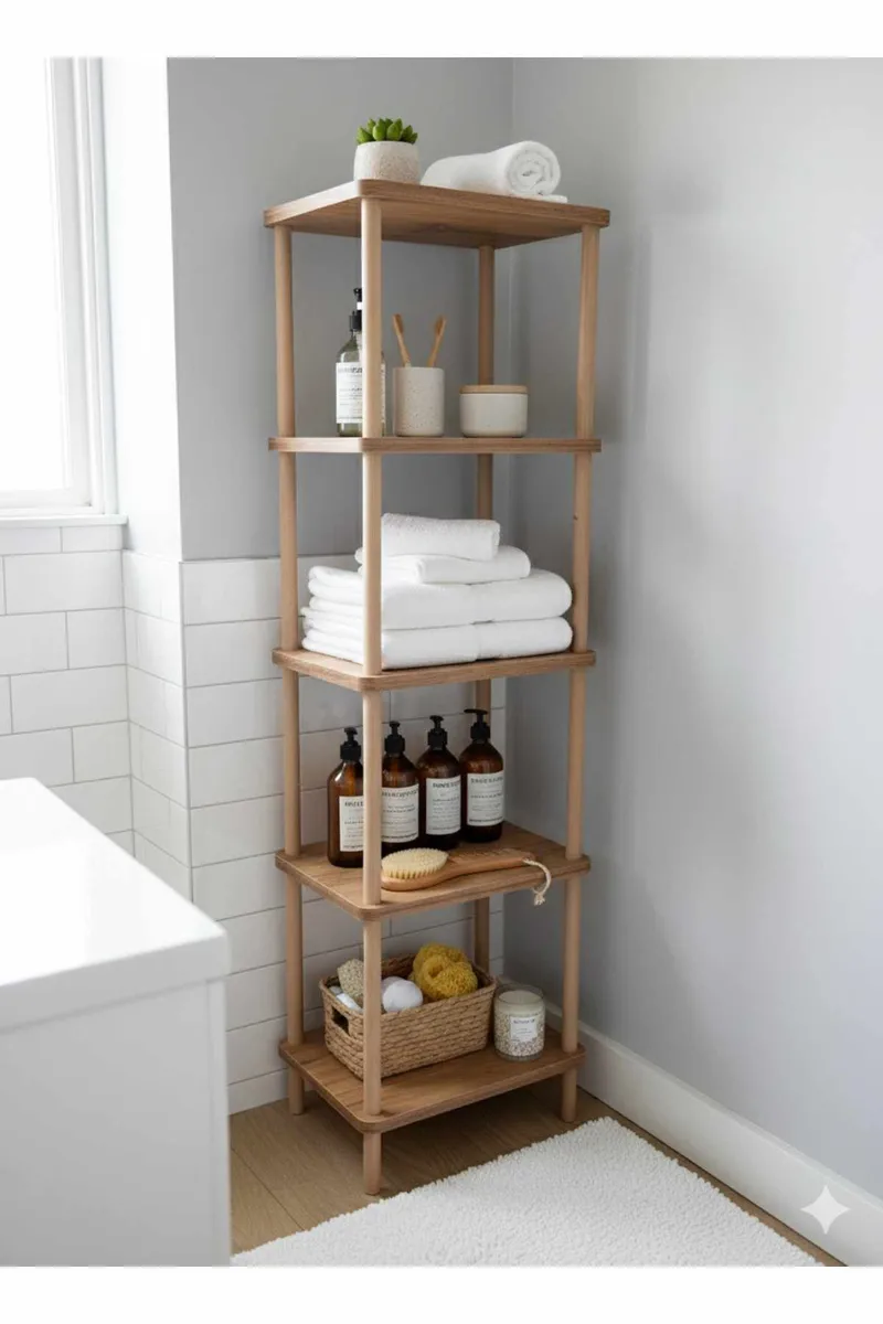 Baderomshylle Hanah Home Pika Bath (40 x 185 x 30 cm) Furu - Furu - Hus & oppussing - Kjøkken & bad - Baderom - Baderomsmøbler & baderomsinnredning - Baderomshylle