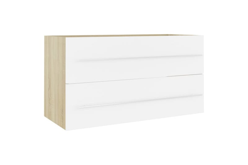 Baderomsmøbler 2 stk hvit og sonoma eik sponplate - Beige - Komplette møbelpakker