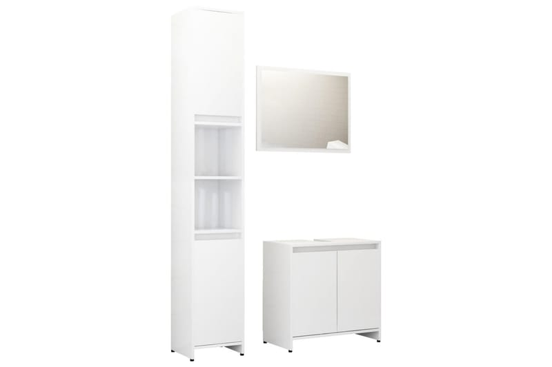 Baderomsmøbler 3 deler høyglans hvit sponplate - Komplette møbelpakker
