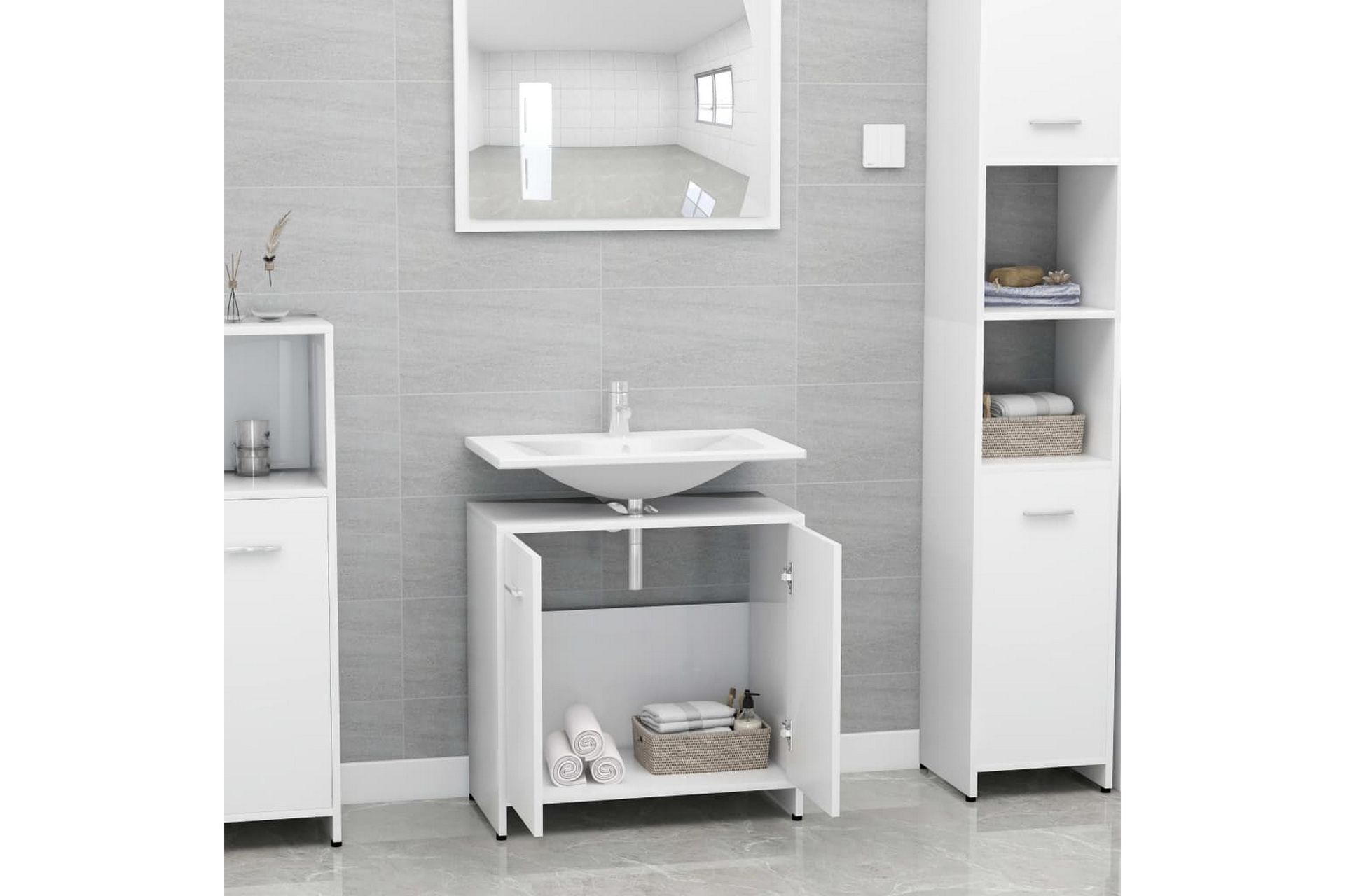 Baderomsskap hvit 60x33x58 cm sponplate - Hvit - Hus & oppussing - Kjøkken & bad - Baderom - Baderomsmøbler & baderomsinnredning - Baderomsskap