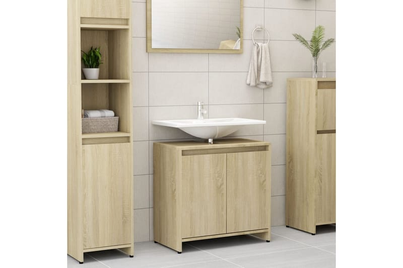 Baderomsskap sonoma eik 60x33x58 cm sponplate - Brun - Hus & oppussing - Kjøkken & bad - Baderom - Baderomsmøbler & baderomsinnredning - Baderomsskap