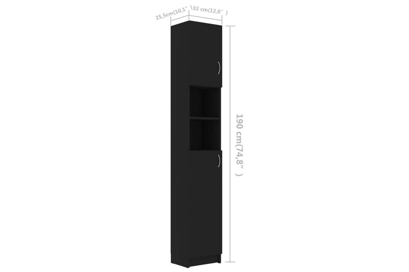 Baderomsskap svart 32x25,5x190 cm sponplate - Vaskeskap - Veggskap & høyskap - Baderomsskap