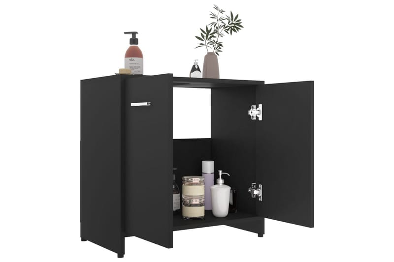 Baderomsskap svart 60x33x58 cm sponplate - Svart - Hus & oppussing - Kjøkken & bad - Baderom - Baderomsmøbler & baderomsinnredning - Baderomsskap