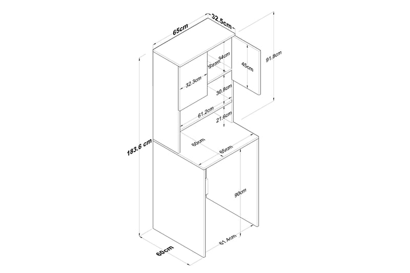 Caronti Baderomsskap 65x183,6 cm Hvit/Brun - Hanah Home - Hus & oppussing - Kjøkken & bad - Baderom - Baderomsmøbler & baderomsinnredning - Baderomsskap