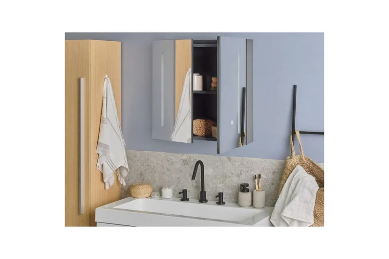 Baderomsskap med speil Chabunco Sort, Sølv - Sort, Sølv - Hus & oppussing - Kjøkken & bad - Baderom - Baderomsmøbler & baderomsinnredning - Speilskap