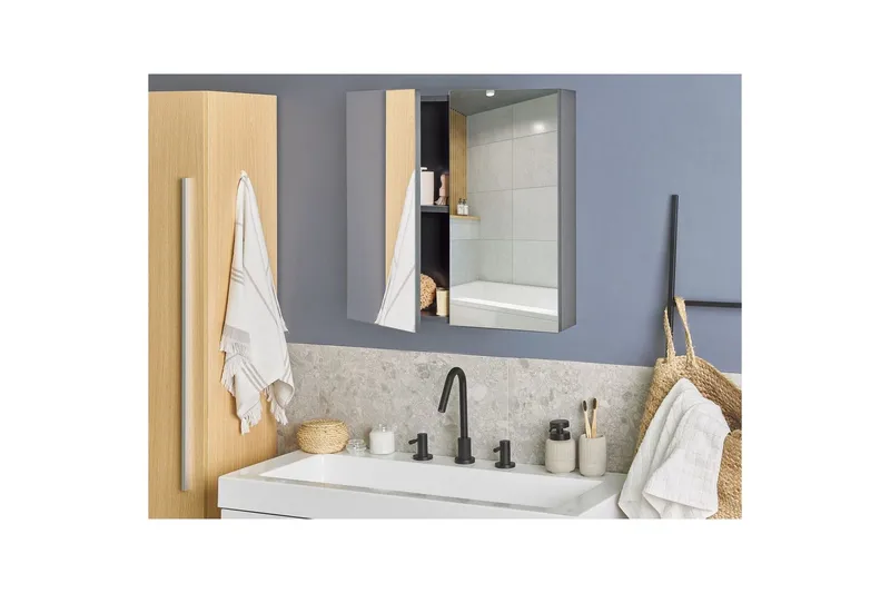 Baderomsskap med speil Navarra Sort, Sølv, 60x14x60 cm - Sort, Sølv, 60x14x60 cm - Hus & oppussing - Kjøkken & bad - Baderom - Baderomsmøbler & baderomsinnredning - Speilskap