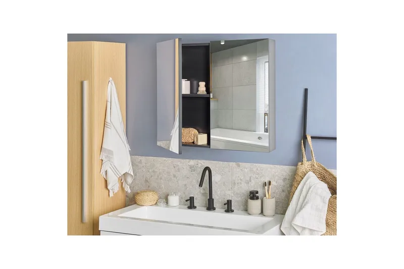 Baderomsskap med speil Navarra Sort, Sølv, 80x14x70 cm - Sort, Sølv, 80x14x70 cm - Hus & oppussing - Kjøkken & bad - Baderom - Baderomsmøbler & baderomsinnredning - Speilskap