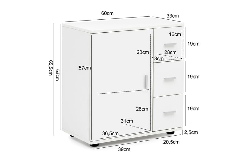 Paityn Baderomsskap 60x33 cm - Hvit - Baderomsskap