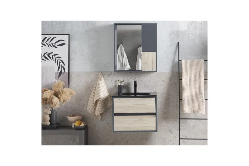 Baderomsskap Teruel Grå, lyst tre, 60x48x70 cm - Grå, lyst tre, 60x48x70 cm - Hus & oppussing - Kjøkken & bad - Baderom - Baderomsmøbler & baderomsinnredning - Baderomsskap