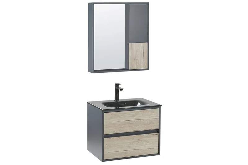 Baderomsskap Teruel Grå, lyst tre, 60x48x70 cm, Grå, lyst tre, 60x48x70 cm