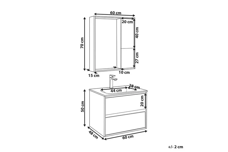 Baderomsskap Teruel Grå, lyst tre, 60x48x70 cm - Grå, lyst tre, 60x48x70 cm - Hus & oppussing - Kjøkken & bad - Baderom - Baderomsmøbler & baderomsinnredning - Baderomsskap