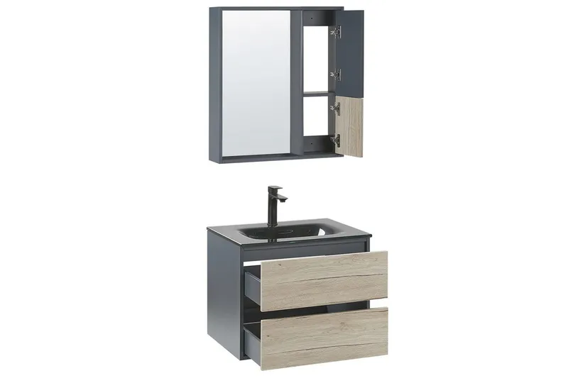 Baderomsskap Teruel Grå, lyst tre, 60x48x70 cm - Grå, lyst tre, 60x48x70 cm - Hus & oppussing - Kjøkken & bad - Baderom - Baderomsmøbler & baderomsinnredning - Baderomsskap