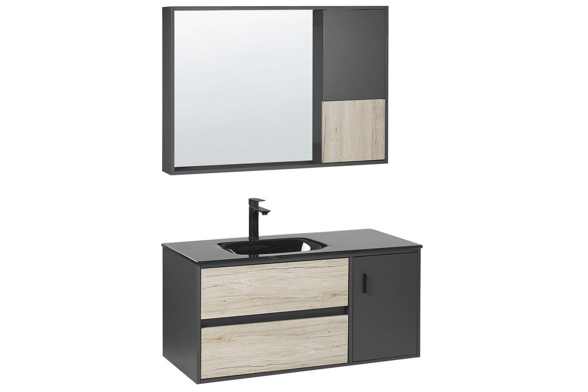 Baderomsskap Teruel Lyst tre, svart, 100x48x70 cm - Lyst tre, svart, 100x48x70 cm - Hus & oppussing - Kjøkken & bad - Baderom - Baderomsmøbler & baderomsinnredning - Baderomsskap