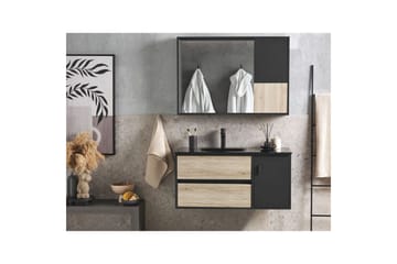 Baderomsskap Teruel Lyst tre, svart, 100x48x70 cm - Lyst tre, svart, 100x48x70 cm - Hus & oppussing - Kjøkken & bad - Baderom - Baderomsmøbler & baderomsinnredning - Baderomsskap