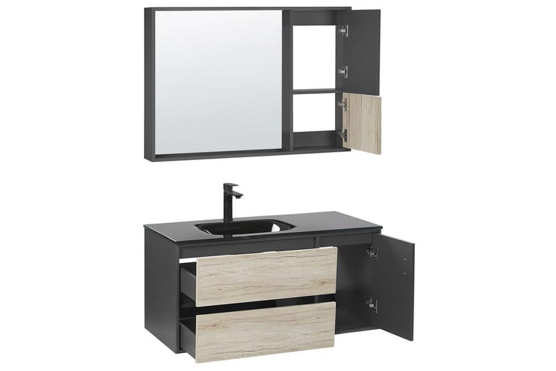 Baderomsskap Teruel Lyst tre, svart, 100x48x70 cm - Lyst tre, svart, 100x48x70 cm - Hus & oppussing - Kjøkken & bad - Baderom - Baderomsmøbler & baderomsinnredning - Baderomsskap