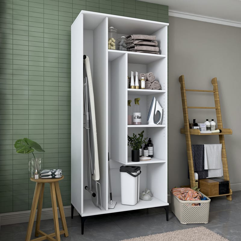 Baderomsskap Wallxpert Cleo-hylle (90 x 198,6 x 45 cm) Hvit - Hvit - Hus & oppussing - Kjøkken & bad - Baderom - Baderomsmøbler & baderomsinnredning - Baderomsskap