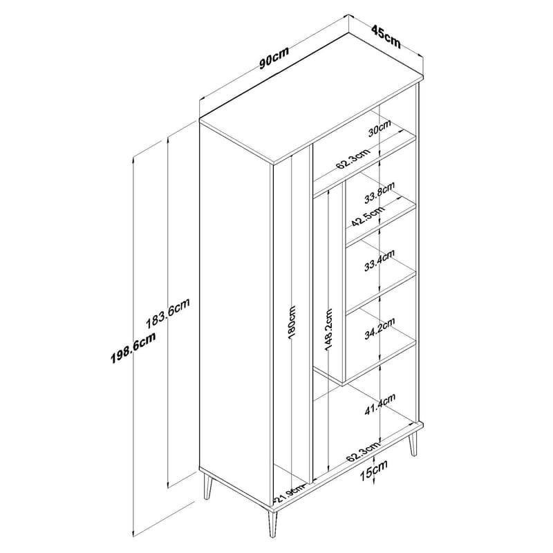 Baderomsskap Wallxpert Cleo-hylle (90 x 198,6 x 45 cm) Hvit - Hvit - Hus & oppussing - Kjøkken & bad - Baderom - Baderomsmøbler & baderomsinnredning - Baderomsskap