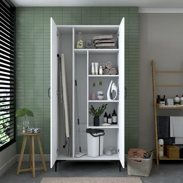 Baderomsskap Wallxpert Cleo-hylle (90 x 198,6 x 45 cm) Hvit - Hvit - Hus & oppussing - Kjøkken & bad - Baderom - Baderomsmøbler & baderomsinnredning - Baderomsskap