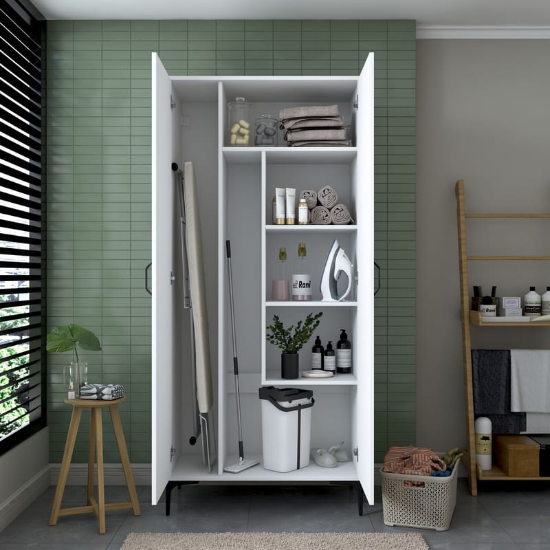 Baderomsskap Wallxpert Cleo-hylle (90 x 198,6 x 45 cm) Hvit - Hvit - Hus & oppussing - Kjøkken & bad - Baderom - Baderomsmøbler & baderomsinnredning - Baderomsskap