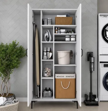 Baderomsskap Wallxpert Cleos-hylle (90 x 198,6 x 45 cm) hvit - Hvit - Hus & oppussing - Kjøkken & bad - Baderom - Baderomsmøbler & baderomsinnredning - Baderomsskap