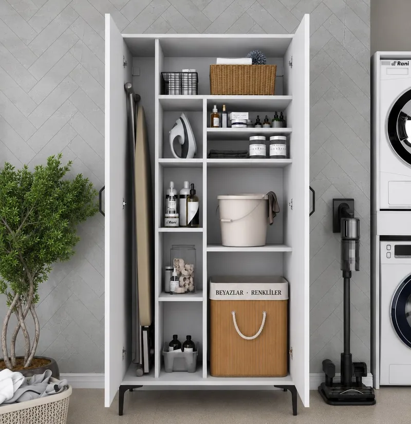 Baderomsskap Wallxpert Cleos-hylle (90 x 198,6 x 45 cm) hvit - Hvit - Hus & oppussing - Kjøkken & bad - Baderom - Baderomsmøbler & baderomsinnredning - Baderomsskap