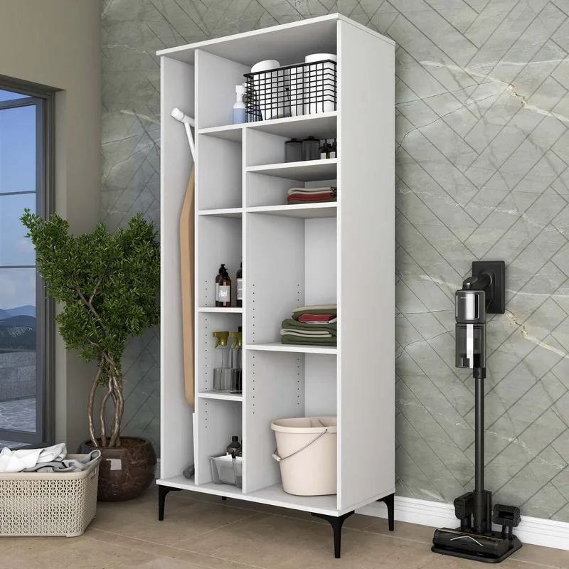 Baderomsskap Wallxpert Cleos-hylle (90 x 198,6 x 45 cm) hvit - Hvit - Hus & oppussing - Kjøkken & bad - Baderom - Baderomsmøbler & baderomsinnredning - Baderomsskap