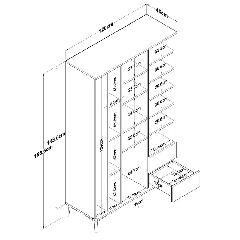 Baderomsskap Wallxpert Dara (120 x 198,6 x 45 cm) Hvit - Hvit - Hus & oppussing - Kjøkken & bad - Baderom - Baderomsmøbler & baderomsinnredning - Baderomsskap