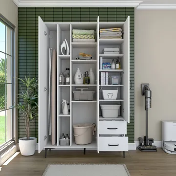 Baderomsskap Wallxpert Dara (120 x 198,6 x 45 cm) Hvit - Hvit - Hus & oppussing - Kjøkken & bad - Baderom - Baderomsmøbler & baderomsinnredning - Baderomsskap